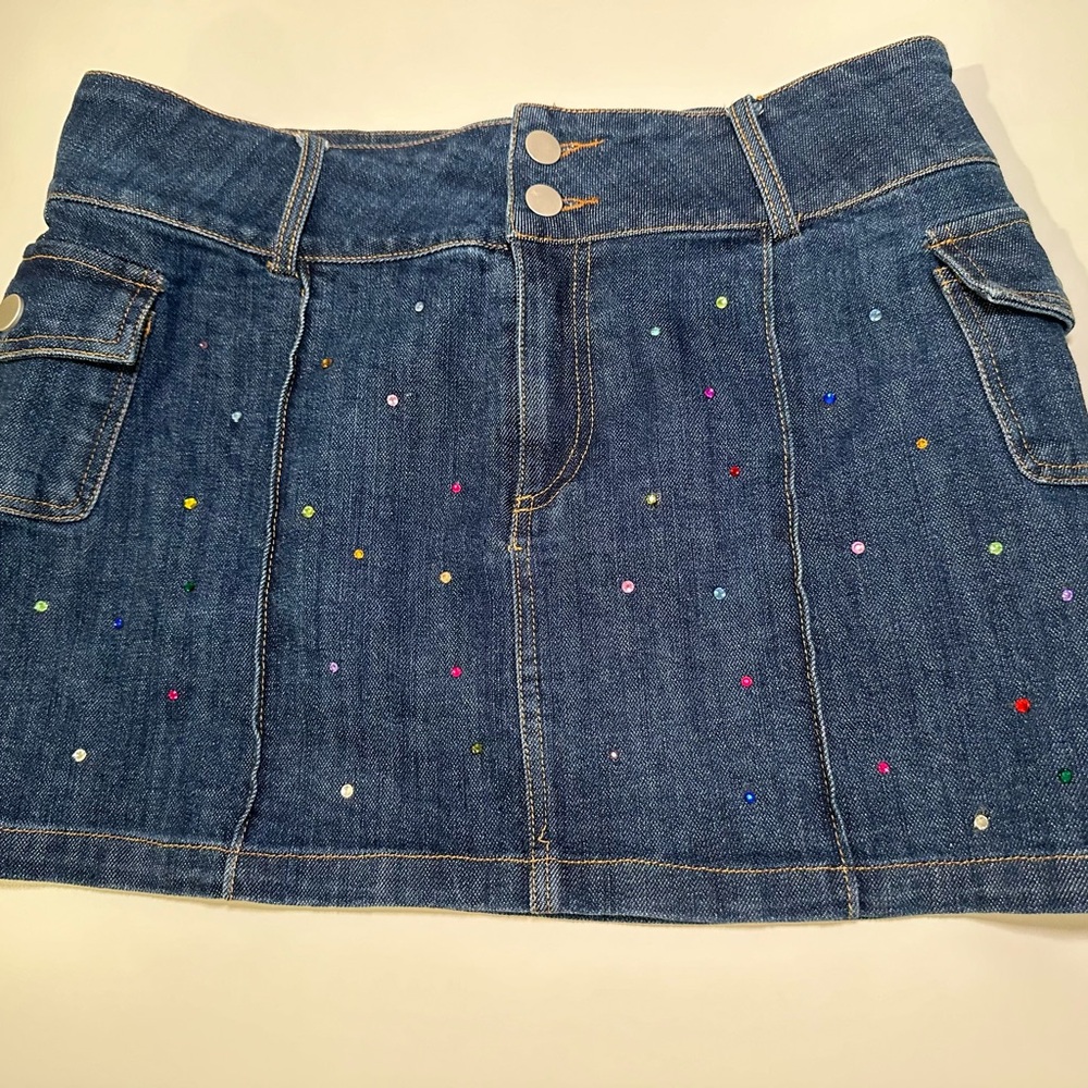 Multicolored rhinestone denim skirt